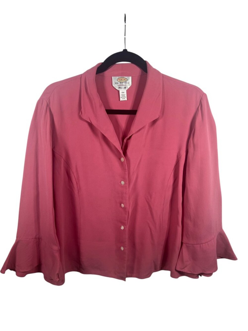 Talbots Top Womens 16W Petite Silk Button Down Blouse Bell 3/4 Sleeve Capsule